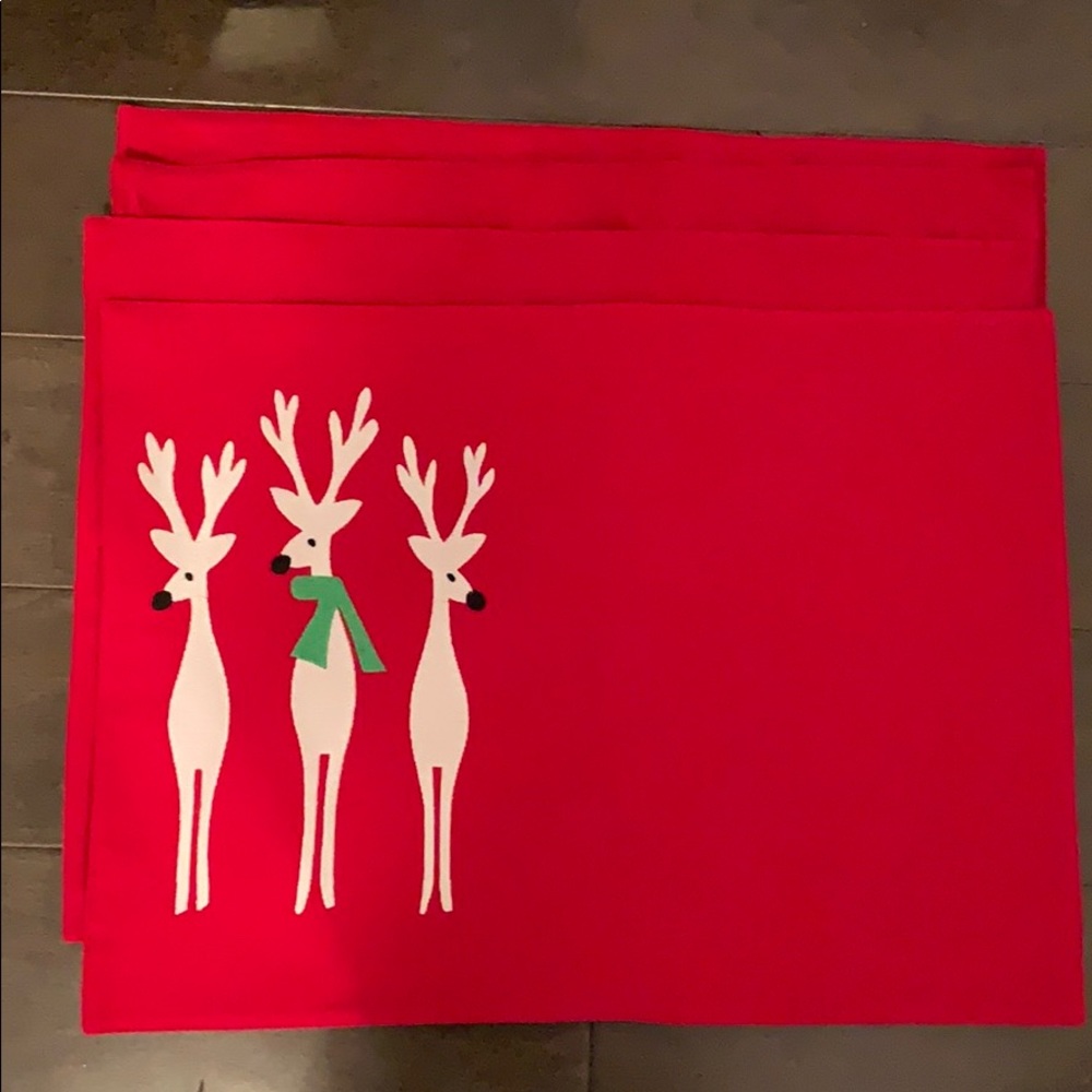 Crate and Barrel reindeer embroidered table mats-4